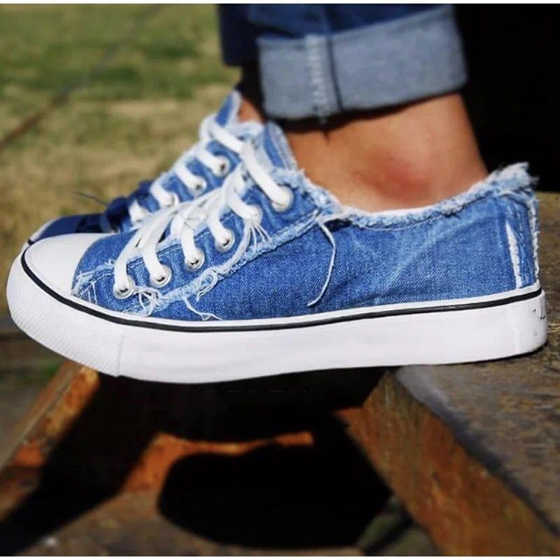 Damen Canvas Schuhe 2024 Sommer Plus Size Denim Canvas Schuhe Damen Schnürschuhe Casual Schuhe Damen Flache Loafer Schuhe 37 dunkelblaue