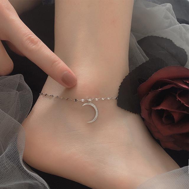 925 Sterling Silber Mond Fußkettchen für Frauen verstellbare Kette einfache trendige Fußkettchen Schmuck Geschenk black