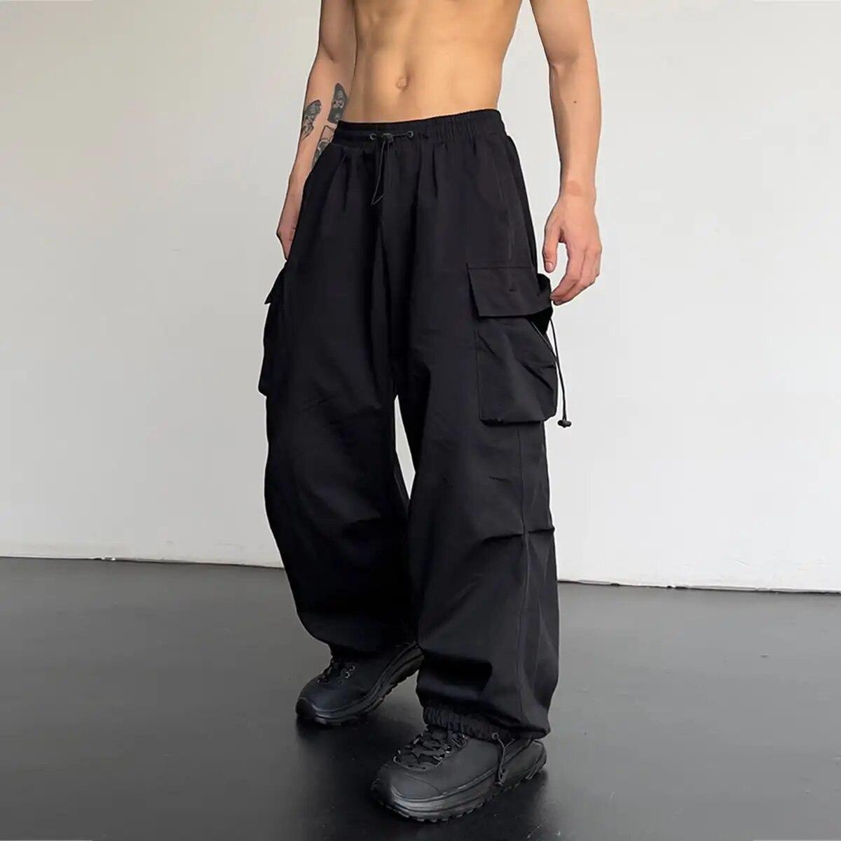 Trendy Y2K Baggy Cargo Hosen Männer der Taschen Hosen Lose Casual Outdoor Track Hosen Jogginghose Streetwear Traksuits Koreanischen Stil L schwarz