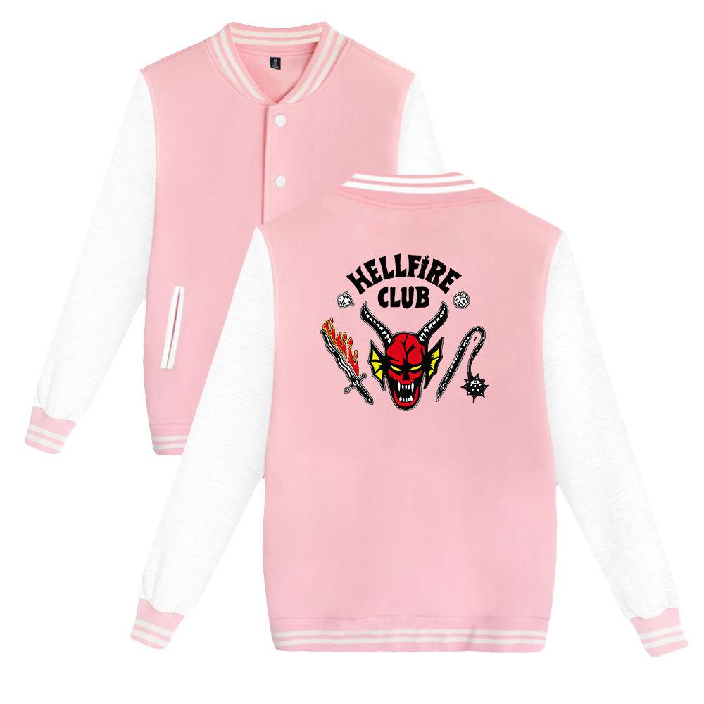 Modisches Unisex-Hellfire Club-bedrucktes Sweatshirt für Damen und Herren, Outdoor-Sport-Hoodie-Jacken XXXL rosa