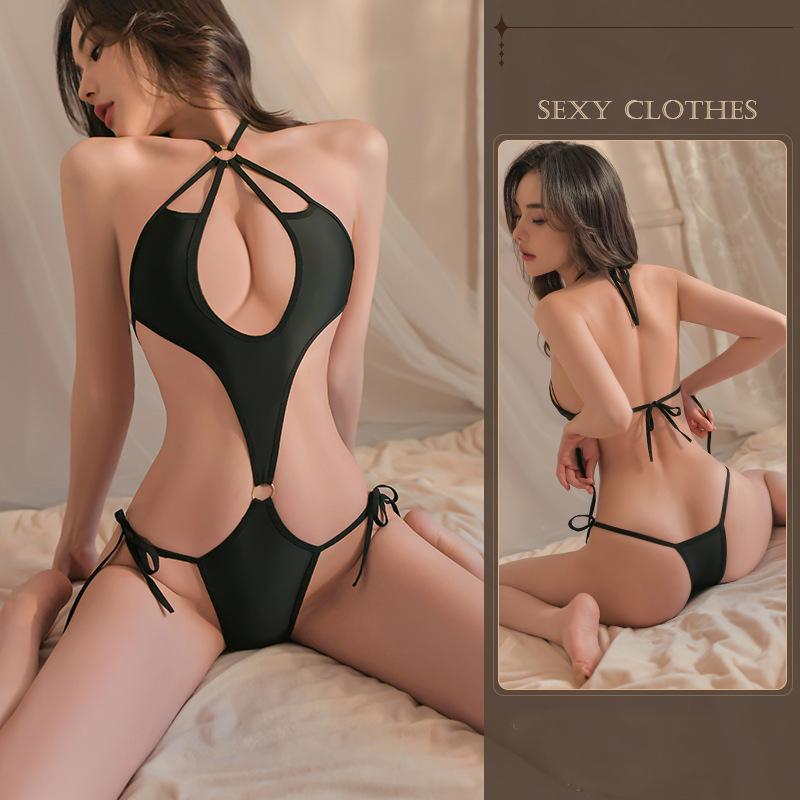 Neue Mode Sexy Dessous Lace Up Neck Bodysuit frauen Hot Hollow Out Dessous Sets one size schwarz
