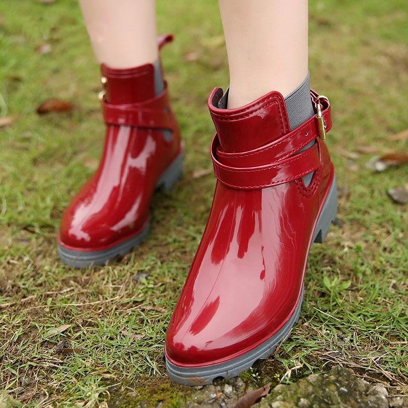 Frauen Mode Regen Stiefel Spitz Weibliche Stiefel Gummi Schuhe Damen Regen stiefel Casual Feste Stiefel 41 rot