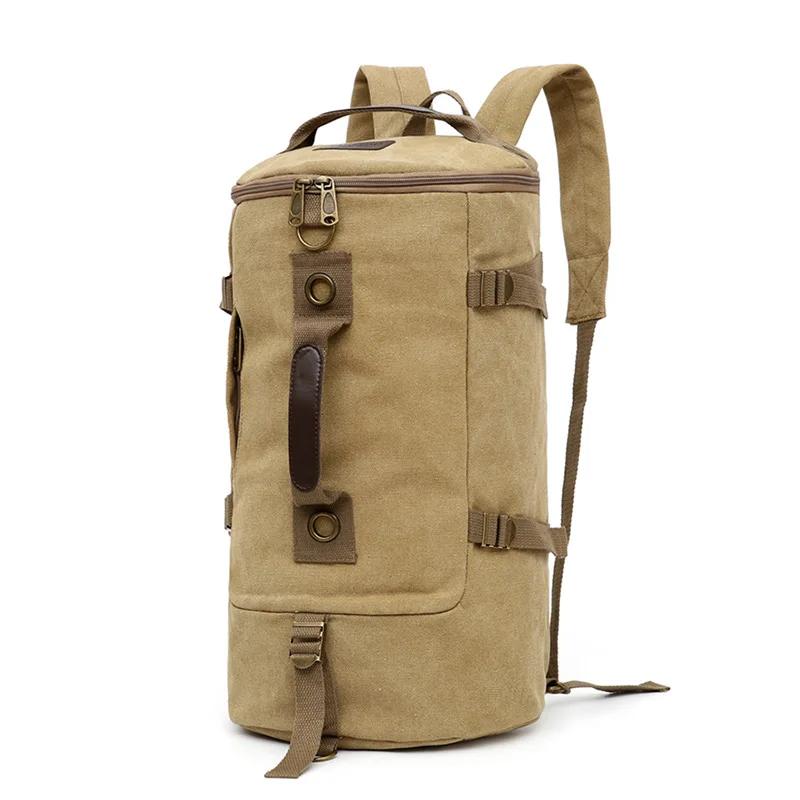 Mode Große Mann Reisetasche Bergsteigen Rucksack Männlichen Gepäck Leinwand Eimer Schulter Armee Taschen Für Jungen Männer Rucksäcke khaki