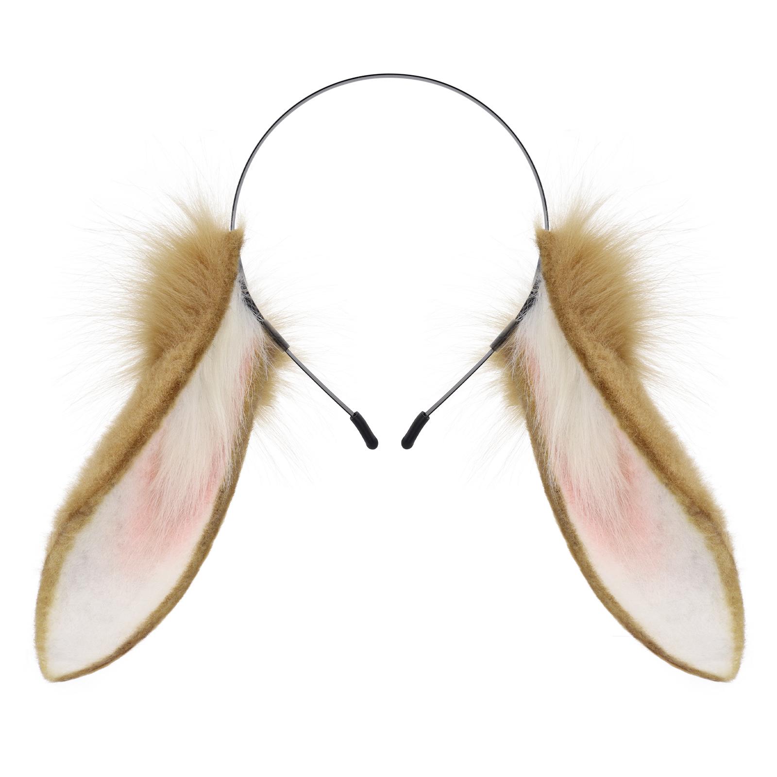 Tier Hasenohren Stirnband Kunstpelz Hasen Kopfschmuck Plüsch Haarband Party Cosplay Kostüm Zubehör beige