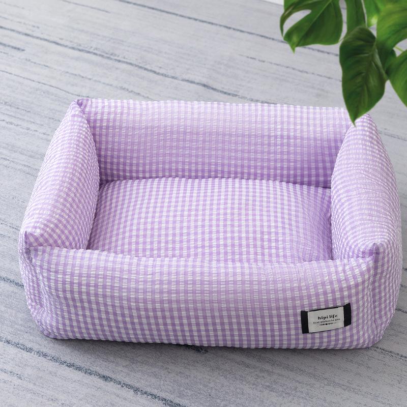 Vier Jahreszeiten Allgemeine Hundehütte Atmungsaktive Karierte Hundematte Abnehmbar Teddybär Kleiner Hund und Katze Hundehütte Schlafende Haustierbedarf M: 55 * 40 * 18cm