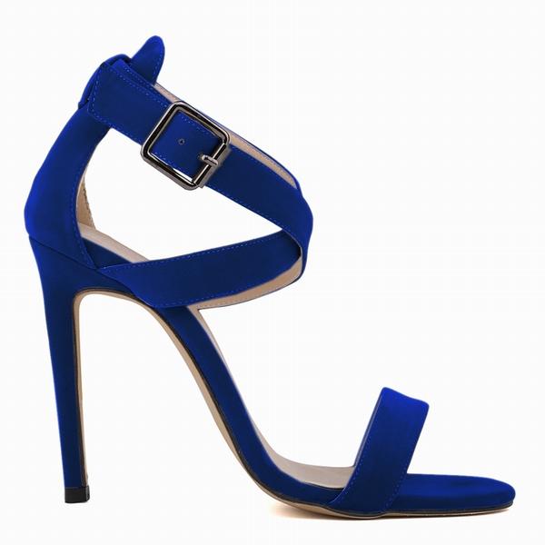 LOSLANDIFEN Sexy Damen Pumps aus Samt, Peep Toe, Sandalen mit Fesselriemchen, dünne High Heels, rote Hochzeitskleid-Partyschuhe 39 blau