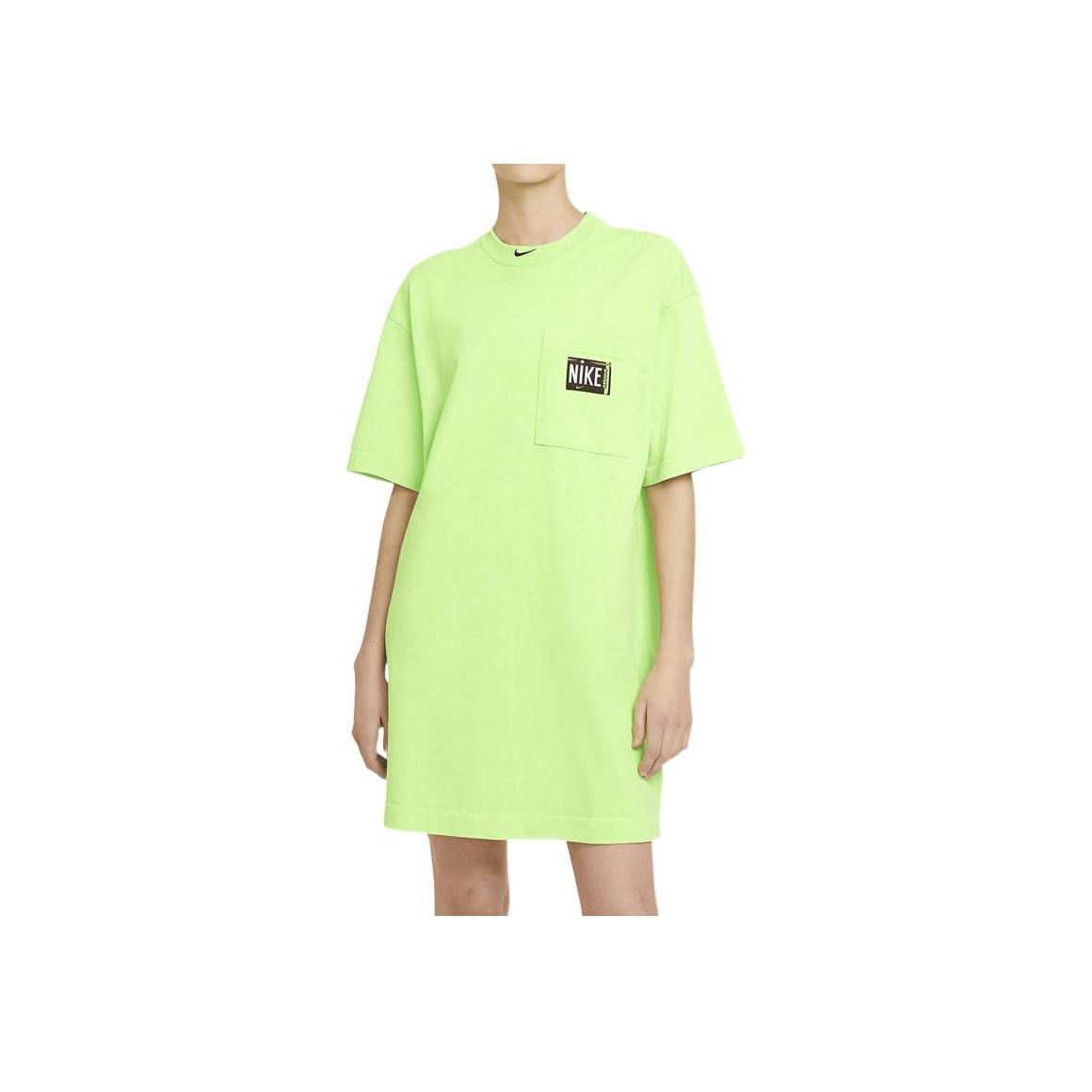 Nike Sportswear Einfarbig Buchstabenlogo Print Bequemes Sportliches Freizeitkleid Kurzarm Damenkleider Grün CZ9863-358 S beige