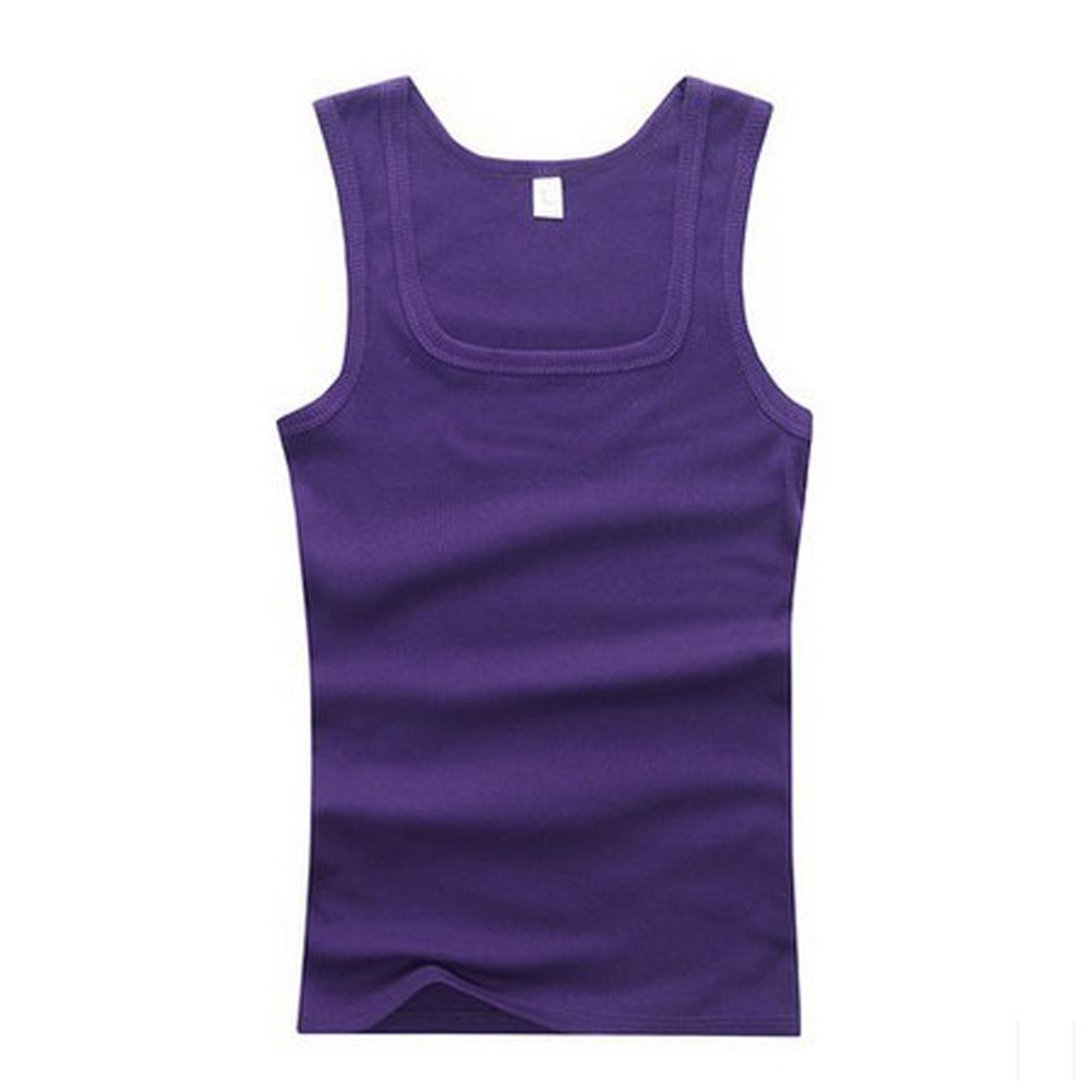 Männer Muskelwesten Baumwolle Unterwäsche Ärmelloses Tank Top Solide Muskelweste Unterhemden Quadratischer Kragen Gymclothing Bodybuilding Tank Tops M violett