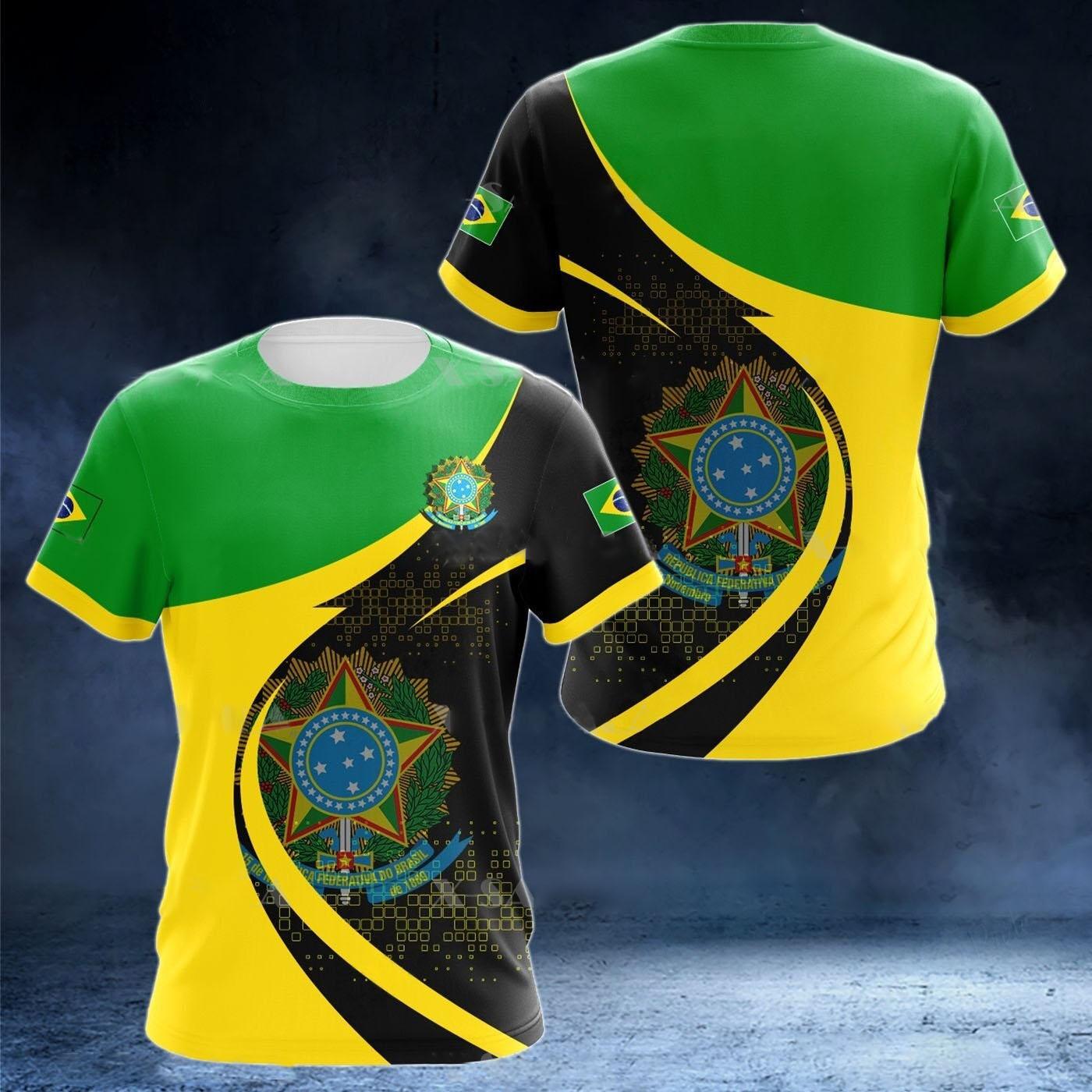 BRASIL Sommer Herren T-Shirt Brasilien National Emblem Flagge 3D Druck Lässig Rundhals T-Shirt Mode Pullover Kinderbekleidung M