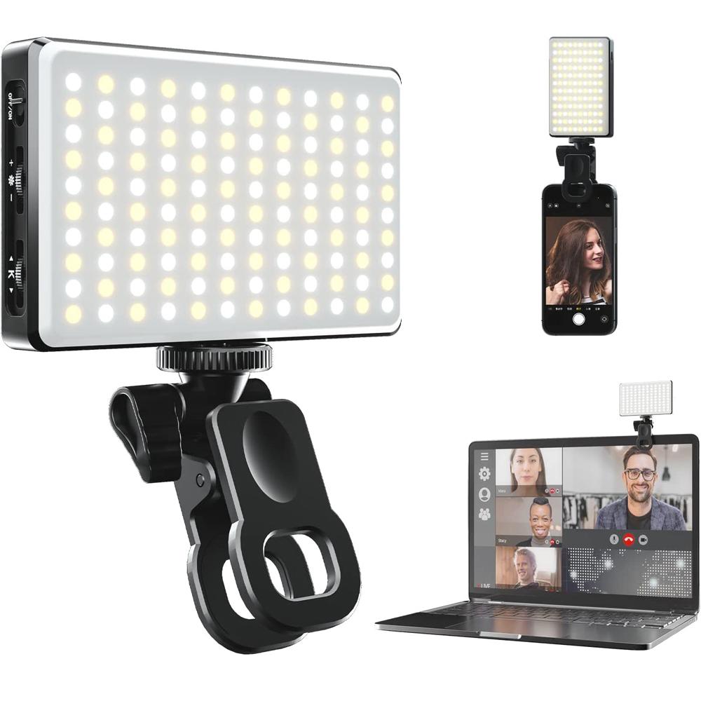 120 LED Selfie-Ringlicht 3000mAh Wiederaufladbares Clip-On Fülllicht mit 3 Lichtmodi Tragbares Fotografie-Make-up-Licht Kompatibel mit Telefon iPad Laptop schwarz