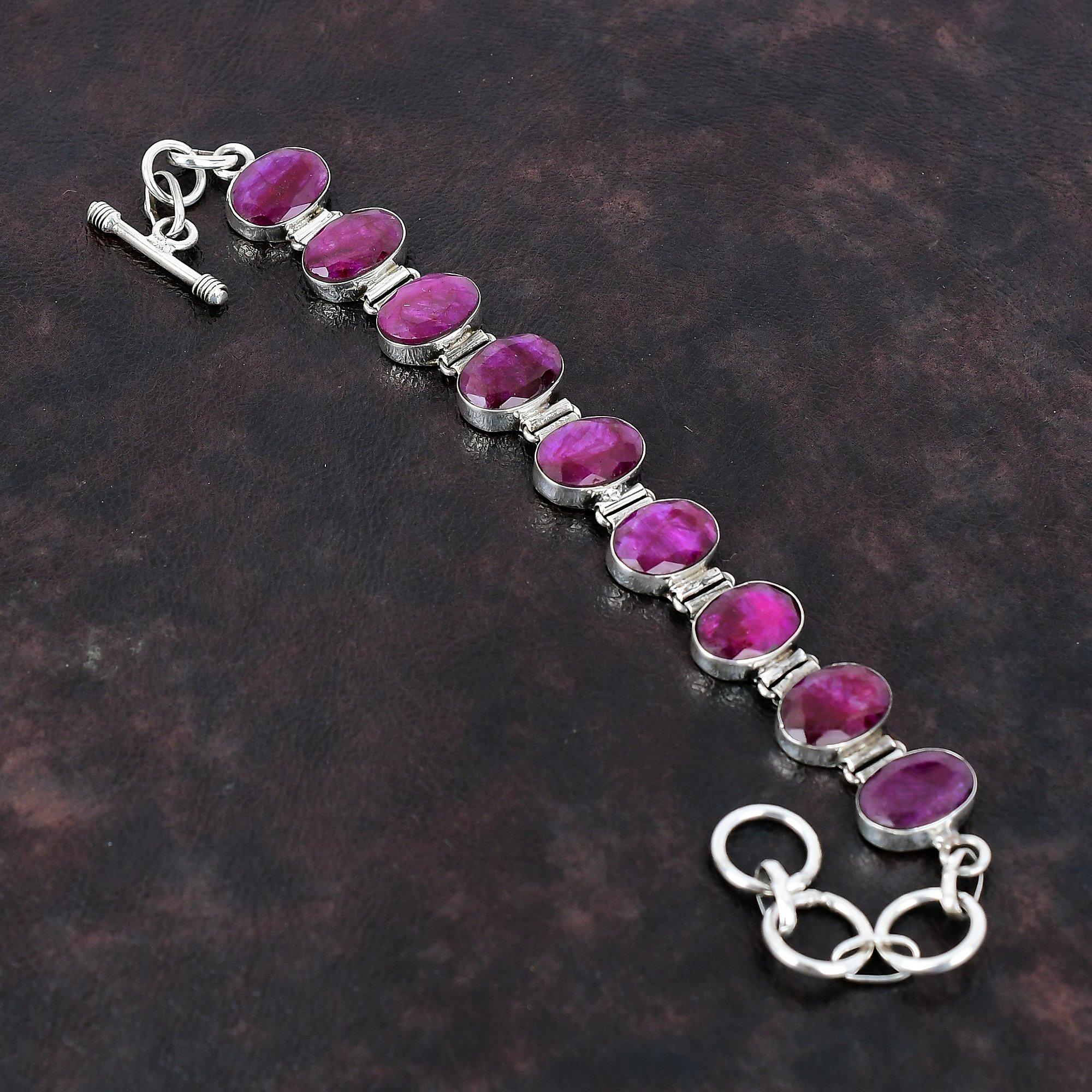 Facettiertes Kaschmir-Rubin-Armband, Original-Edelstein-Schmuck, 925er-Sterlingsilber-Armband, verstellbares Kettenarmband, Geschenk für Mama, handgefertigter Schmuck Adjustable gray