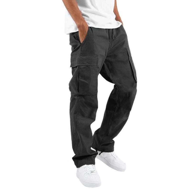 Herren Cargo Hose Hose Volle Länge Einfarbig Locker Mehrere Taschen Kordelzug Taschen Hose Herren Cargo Hose L schwarz