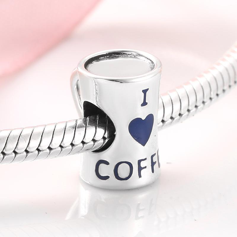 S925 Sterlingsilber Perlen Kreative Kaffee-Serie Perlenanhänger DIY Zubehör Armbänder Lose Perlen Silberschmuck white