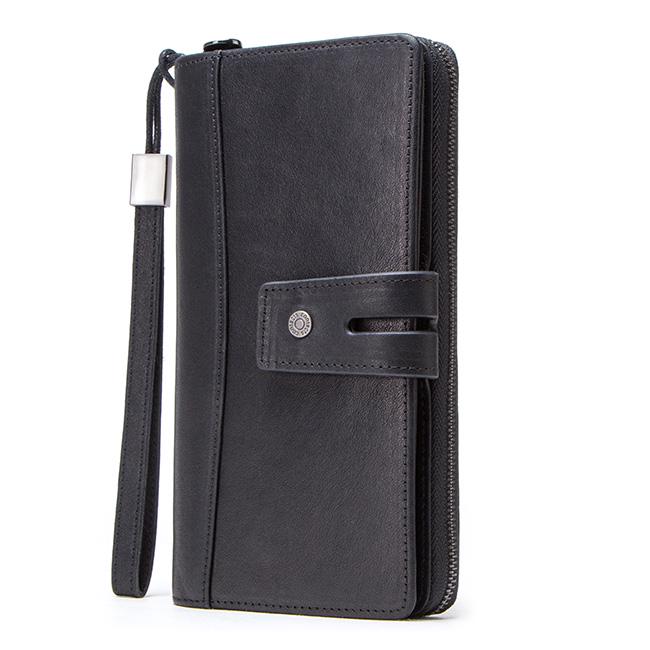 CONTACT'S Crazy Horse Leder-Herrenbrieftasche, lange Kartenhalter für Herren, Herren-Clutch, Herren-Geldbörsen schwarz