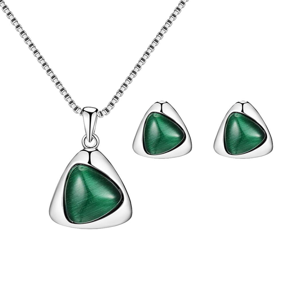 BLUELANS HALSKETTE Wundervolle Halskette Ohr Ohrringe Schmuck Edelstein Dreieckiges Set Anhänger Ohrstecker Damen Geschenk grün
