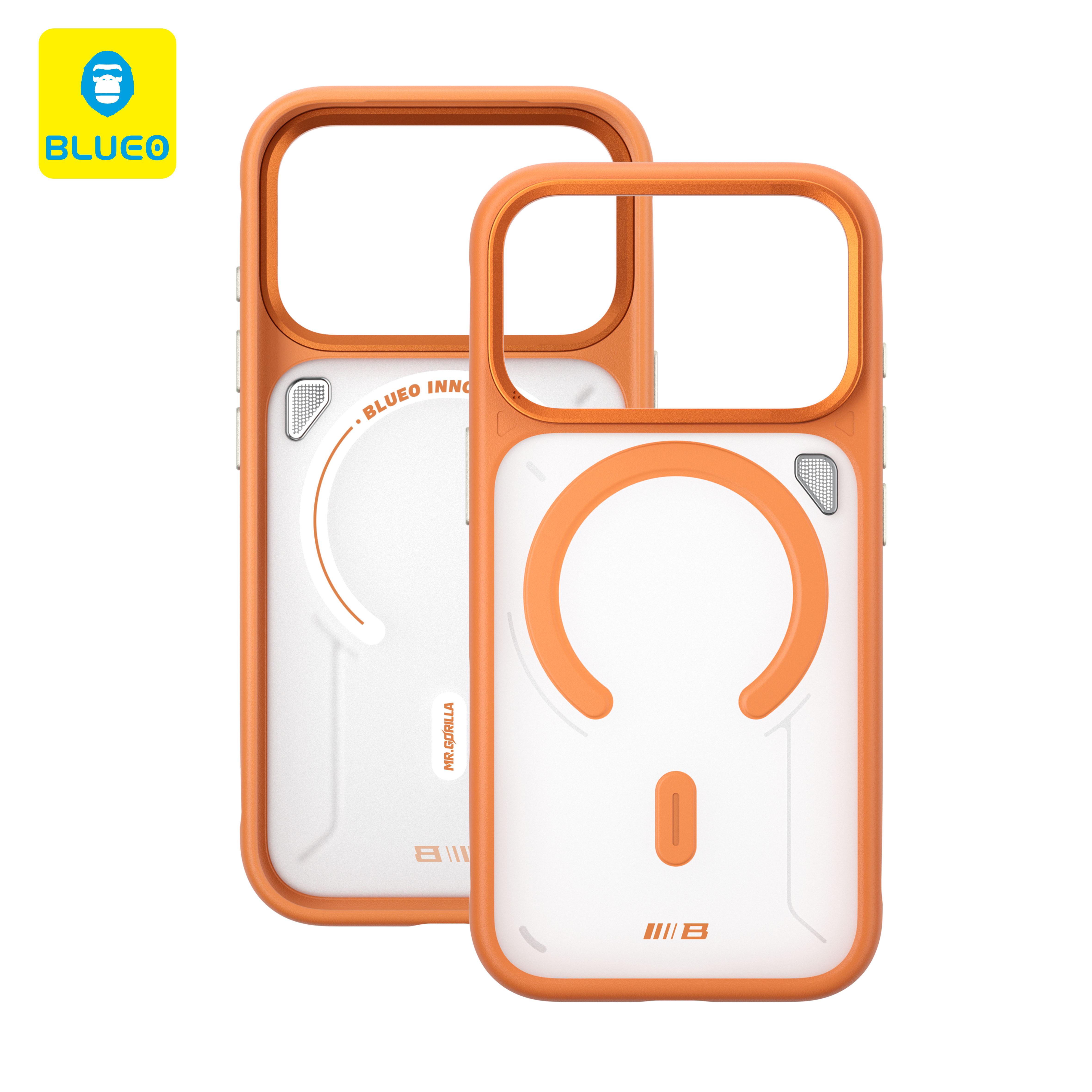 BLUEO Hülle für iPhone 17 Pro Max Matt Wärmeableitend Anti-Rutsch mit Kamera-Ständer Magnetische Hülle Für iphone 17 pro Hülle iPhone17 Pro Max orange