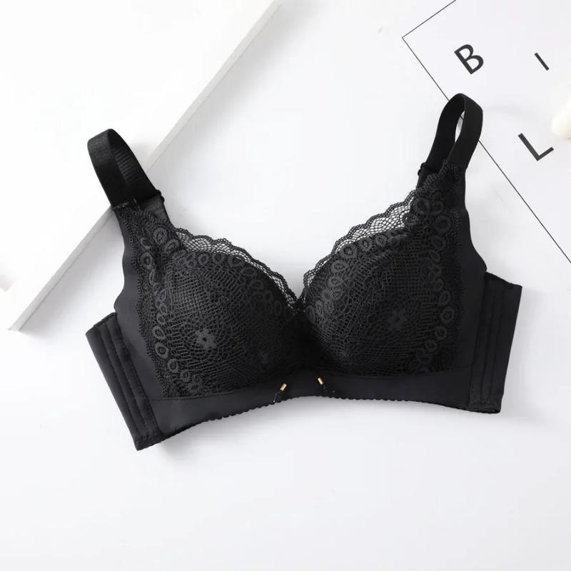 Push-Up-BH für Damen, sexy Bralette aus floraler Spitze, kabellos, weicher Büstenhalter, gepolstert, bequem, kleine Brust, geraffte Damenunterwäsche 38/85 schwarz