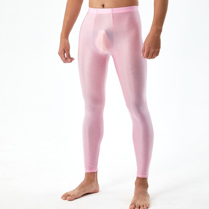 Seidig glatte, sexy, enge Leggings für Herren, U-konvexe, glänzende Hose, Bodybuilding, Übergröße, glänzend 2XL rosa