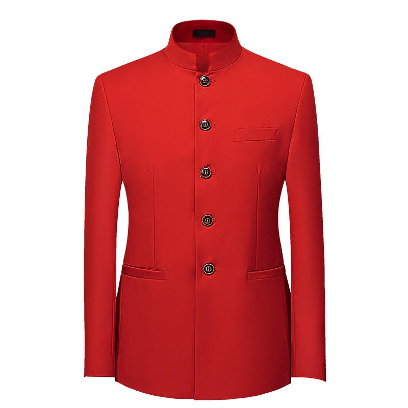 Einfarbiger Herrenanzug mit Stehkragen im chinesischen Stil, schmale Passform, Blazer, ZhongShan-Anzugjacke, chinesischer Tunika-Anzug, einteilig 7XL rot