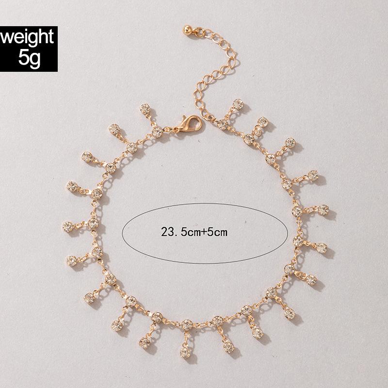 Strass-Quasten-Fußkettchen für Damen, Sommer-Strand-Accessoires, Bohemia-Armband zu Fuß, modischer, einfacher Schmuck weiß