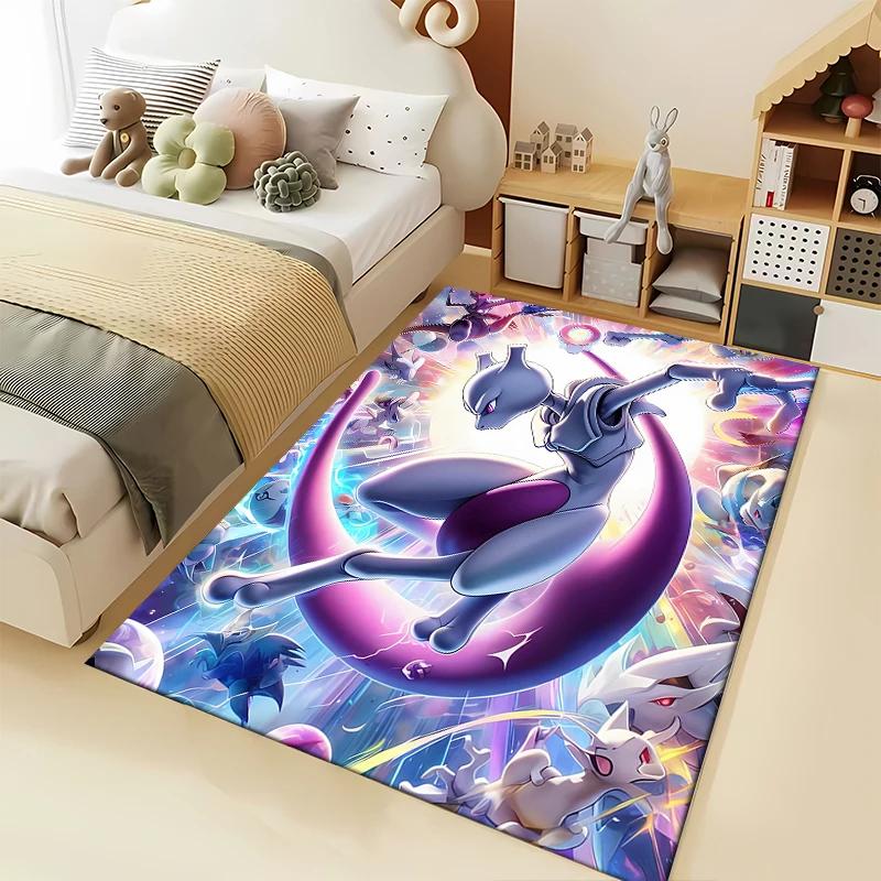 15 Größen Pokemon-Mewtwo Muster Teppiche Schlafzimmer Spielmatten Schlafzimmer Dekor Teppich Wohnzimmer Sofateppich Krabbeldecke Weihnachtsgeschenke 60x90cm (24x35in)