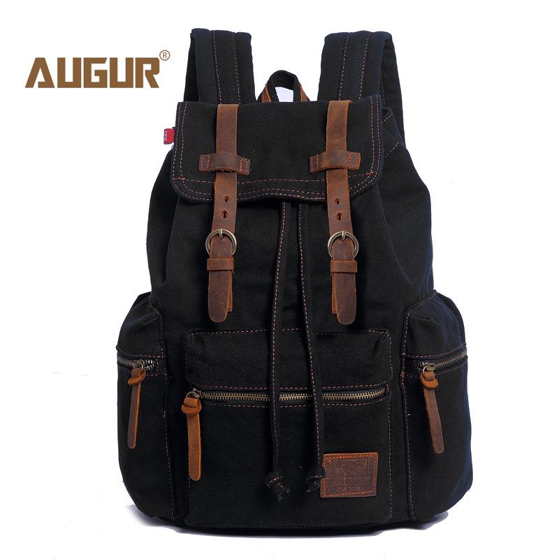 AUGUR Vintage Canvas Rucksack für Herren – Doppel-Schulter Laptop- & Schultasche 14-inch schwarz