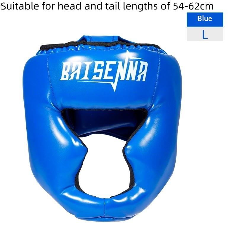 Boxhelm Leder Karate Muay Thai Sanda Training Erwachsene Kinder Kopfschutz Taekwondo Helme Vollständig bedeckt Verdickt Männer Frauen L blau