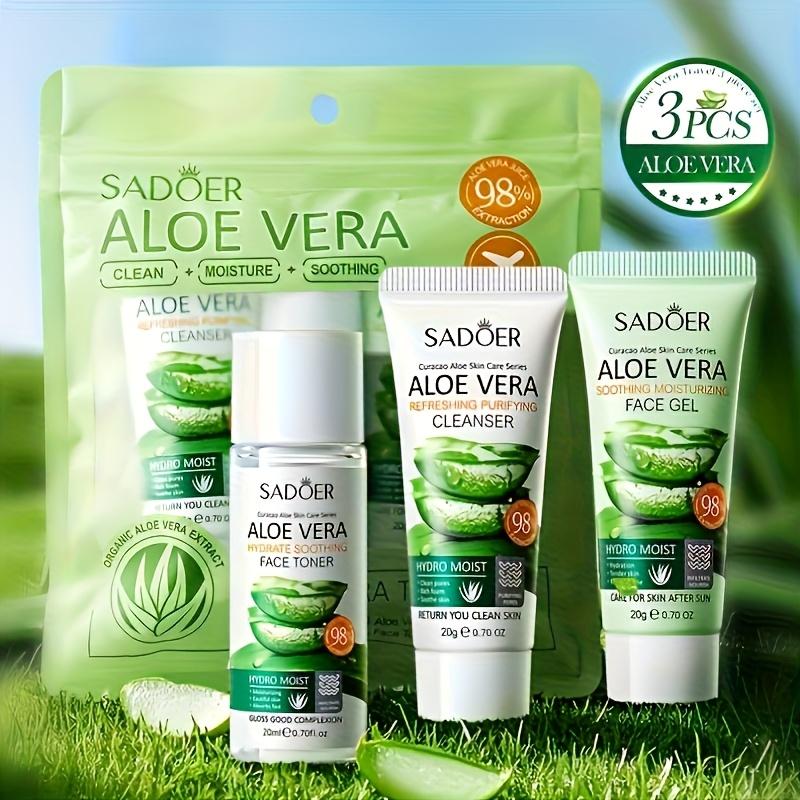 3-teiliges/Set SADOER Aloe Vera Hautpflege-Set Gesichtswaschgel Gesichtsreiniger Aloe Gel Toner Creme Feuchtigkeitsspendend Gesichts-Reisegröße Hautpflege aloe vera set