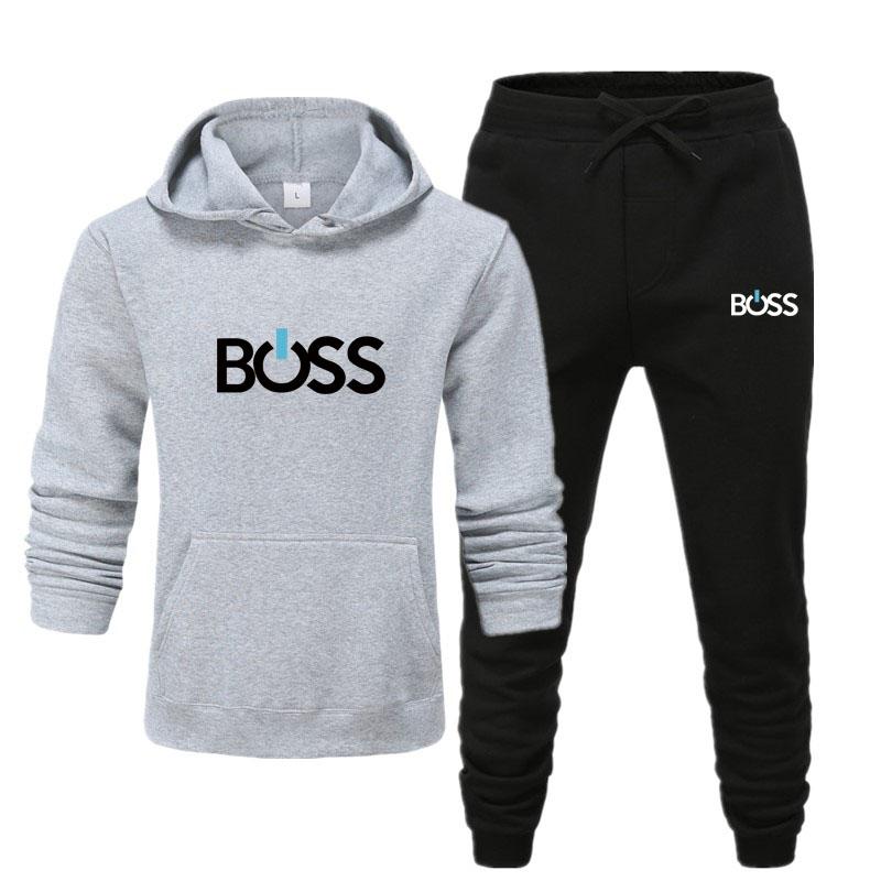 2024 Neue Herren Damen Herbst und Winter Neue Print Style Casual Solid Hoodie Set Paar Set Jogginganzug S silber