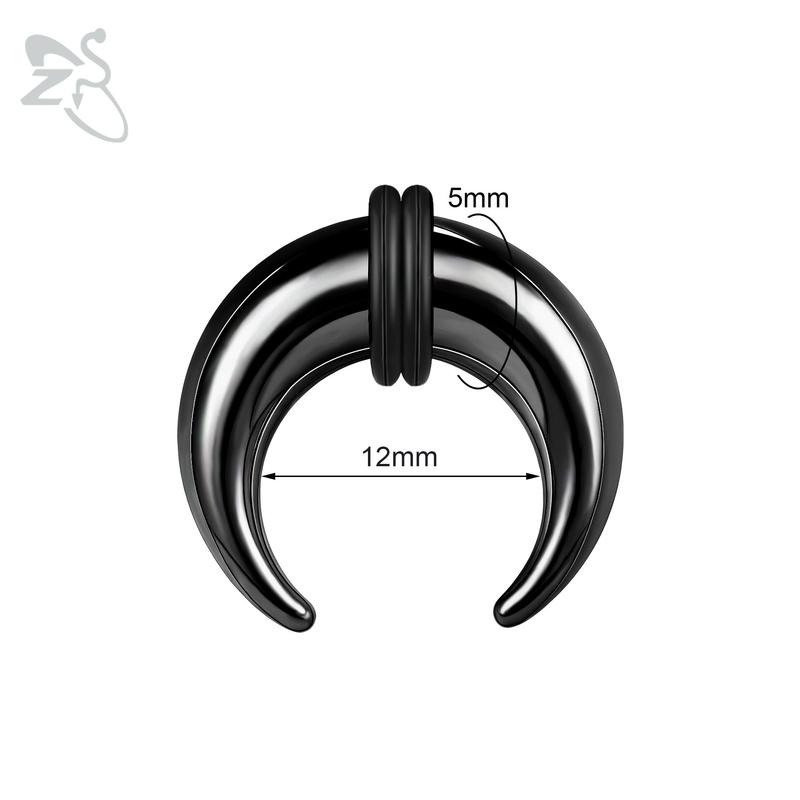 ZS 1 Stück 1,2–10 mm dicker Nasenring in Ochsenhornform aus rostfreiem Stahl für Männer mit großem Durchmesser, Ohr-Expander, Ohrring, Septum-Piercing Black-5X12MM