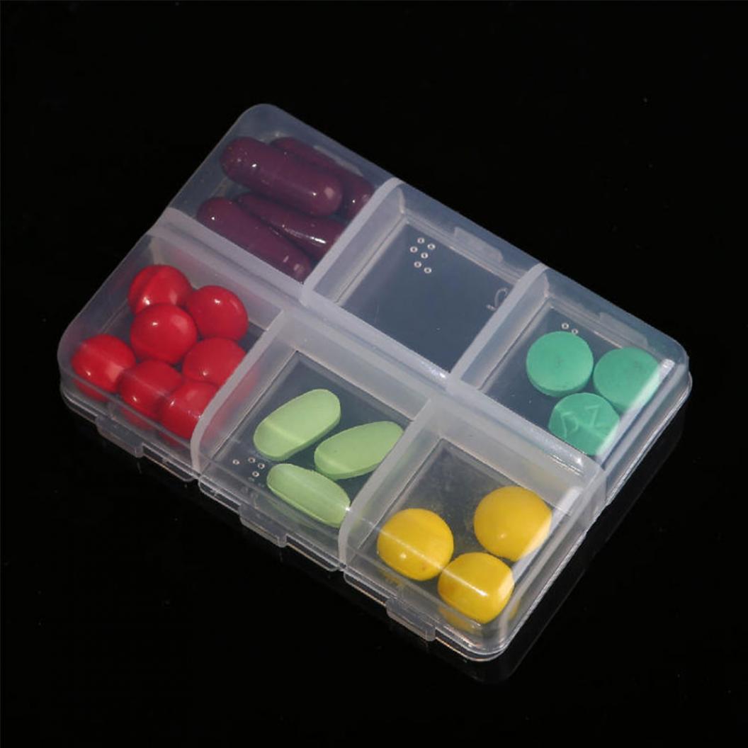 Leere, durchsichtige Braille-Box mit 6 Zellen für Pillen, Medikamente, Medikamentenaufbewahrung, Kunststoffbox, tragbar