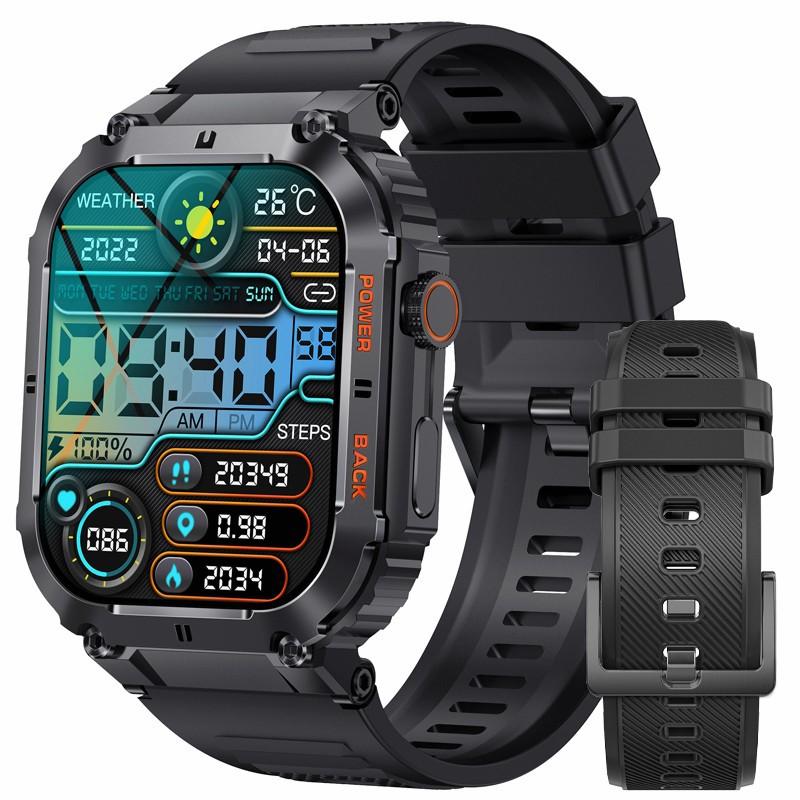 LIGE Neue Smartwatch, 1,96 Zoll, quadratisch, großer Bildschirm, Bluetooth-Anruf, Smartwatch, Sport, Fitness, Gesundheits-Tracking, wasserdichtes Smart-Armband Silicone strap schwarz