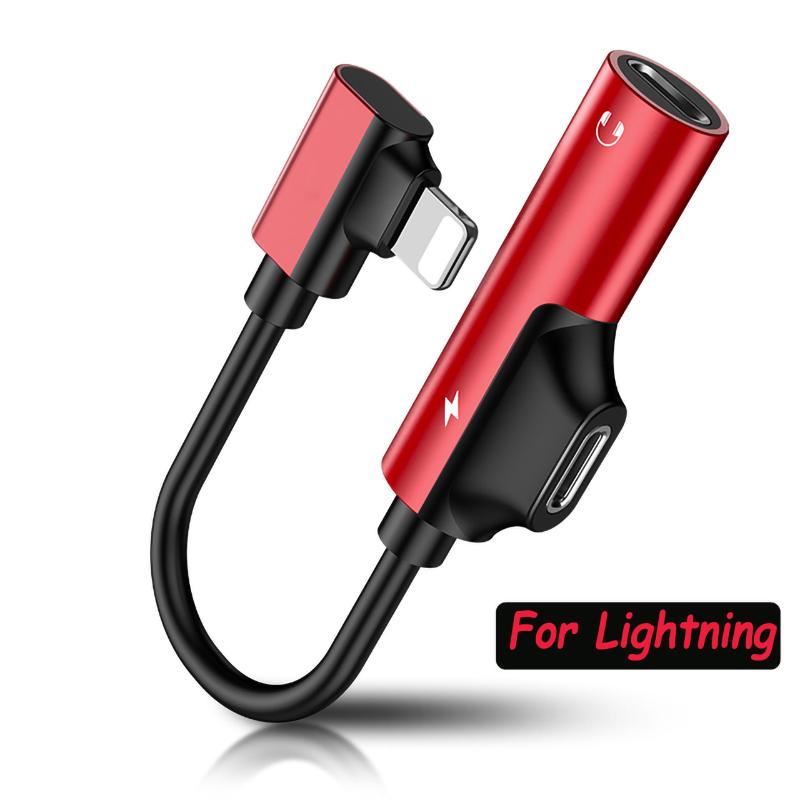 AUX Lightning USB C auf 3,5 mm Klinke Audio-Aufladung 2-in-1-Anschluss Kopfhörer-Wechsler Dual-Stecker für iPhone 11 12 Huawei Xiaomi Mi Note 7 8 9 Typ-C-Kabel iOS rot