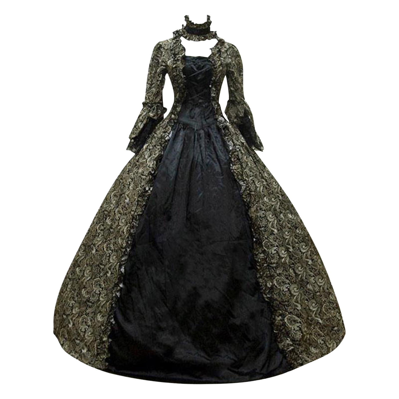 Damen Viktorianisches Kleid Ballkleid Hupfärmel Renaissance Stil Kleid Mittelalterlich Halloween Kleid XXXXXL schwarz