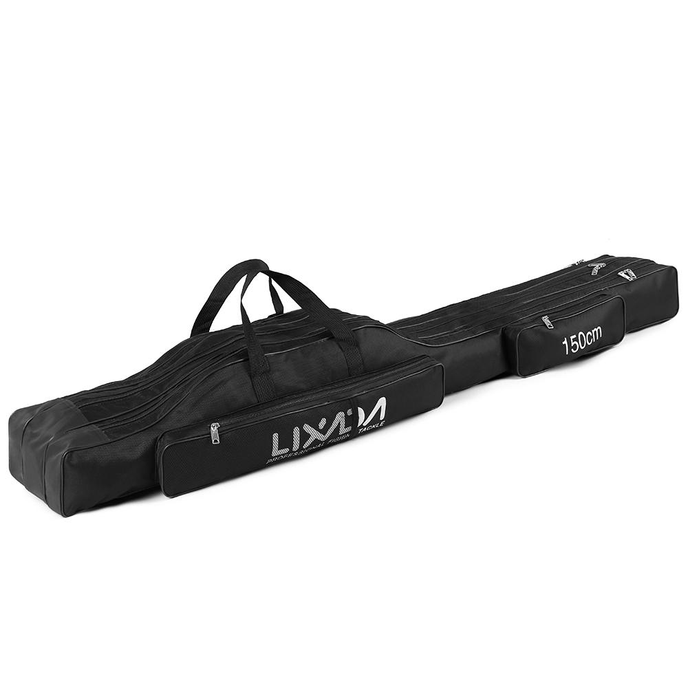 Lixada 130 cm / 150 cm Drei Schichten Borsa da pesca Pieghevole portatile Canna 150cm schwarz