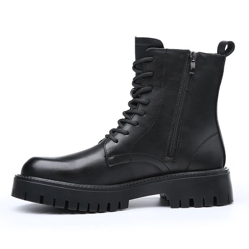 Mode Weiße Stiefel Für Männer Neue Britischen Stil Plattform Motorrad Stiefel Gute Qualität Casual männer High Top Leder Schuhe punk 2023 44 schwarz