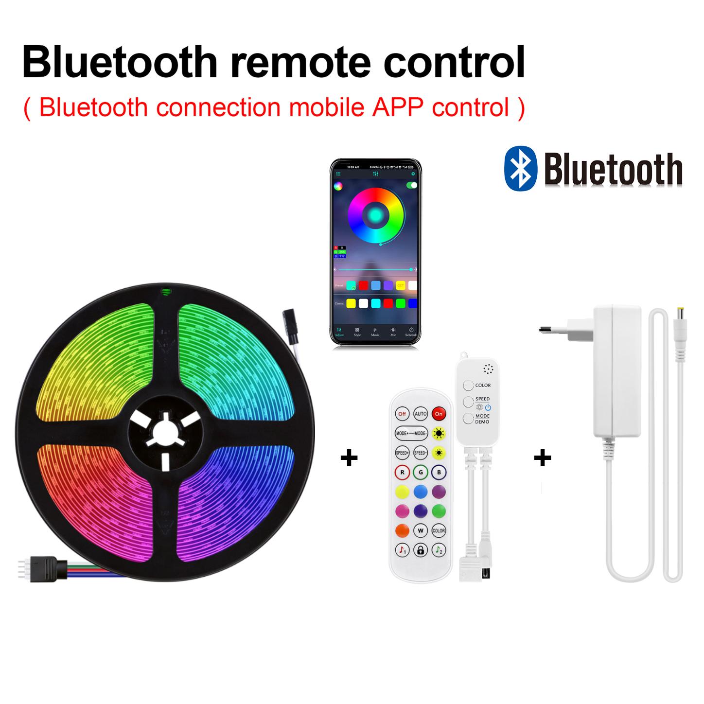 Bluetooth-LED-Lichterkette für Zimmer, Schlafzimmer, Party, Lichterkette, DC12V, 5050 SMD, RGB, flexibles Band, TV-Hintergrundbeleuchtung, Wohnkultur, EU- oder US-Adapter 5M-EU Plug