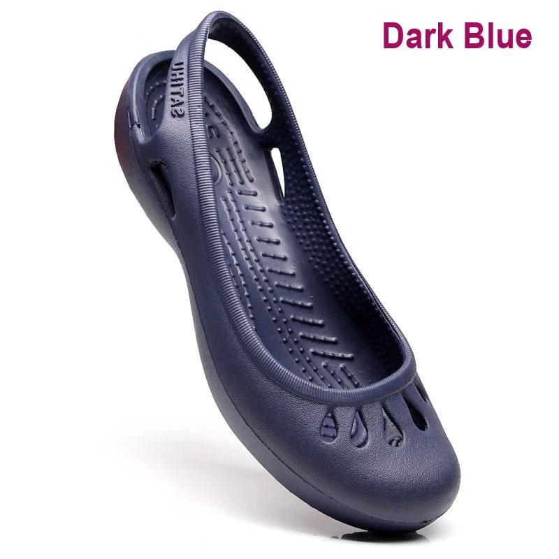 Sommer leichte Anti-Rutsch-Loch-Schuhe Clog für Damen Flache Unterseite Sandalen Krankenschwester Outdoor Strand Jelly 39 dunkelblaue