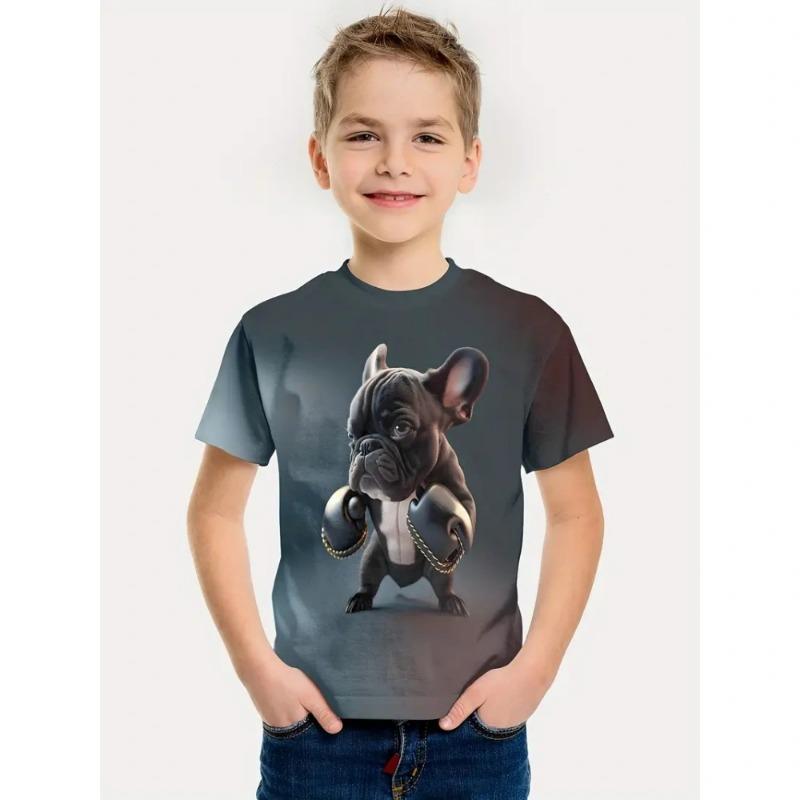 2024 Retro Hund 3d Druck Casual Kinder Kleidung Top T Shirt Mode T Shirt Tier Kinder Jungen Kleidung Kurze hülse 130CM