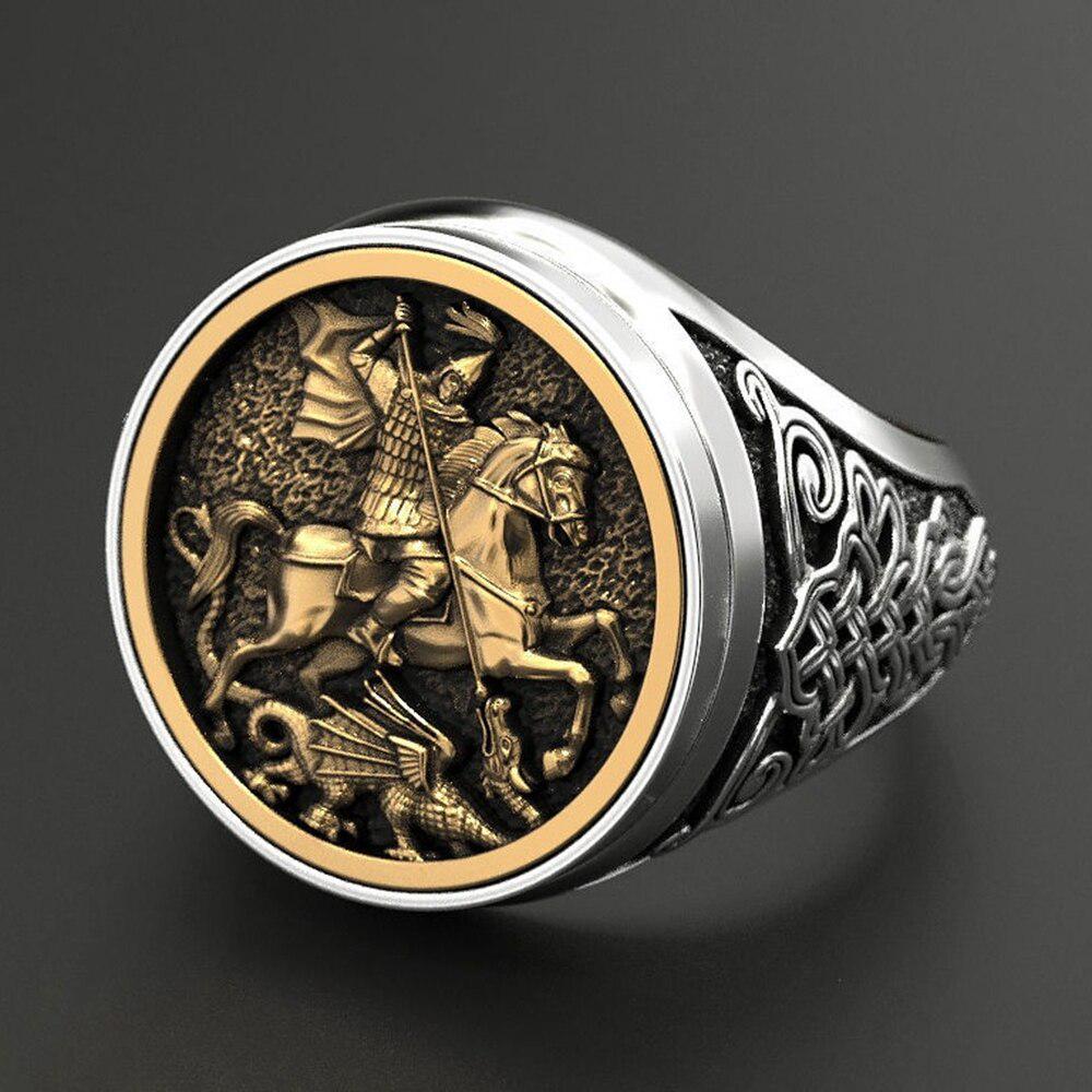 Herren Gold Silber Farbe Zweifarbiger Punk Ring Heroischer Ritter Party Hip Pop Schmuck 9