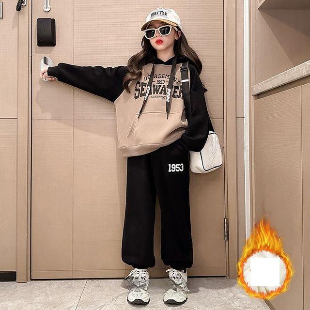 Kinder Mädchen Kleidung Sets Herbst Winter Warme Fleece Buchstaben Mode Langarm Sweatshirts + Hosen Kinder Kleidung Sport Anzug 170 kamelfarben