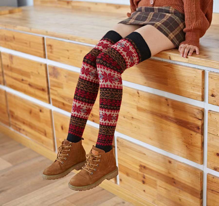 Damen Kniehohe Kaninchenwoll-High-Top-Socken für Herbst/Winter - Japanische Leggings für Square Dance und Outdoor-Bekleidung One Size schwarz
