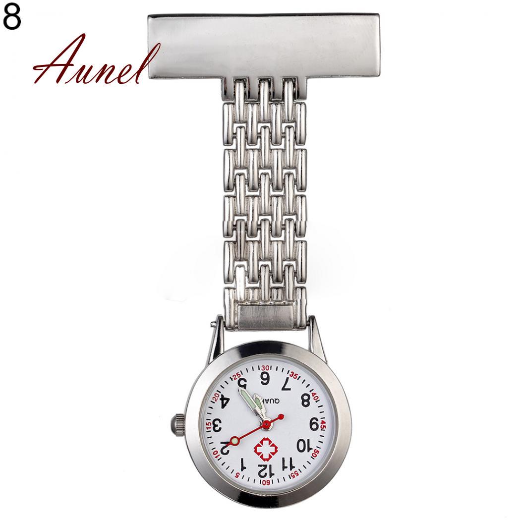 Taschenuhr mit Quarz-Analog-Brosche aus Metall zum Aufstecken, medizinische Krankenschwester-Taschenuhr silber