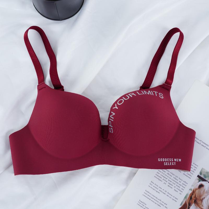 Frauen Nahtlose Bh Sexy Unterwäsche Push-Up Drahtlose Bralette Unterwäsche Mode Brief Muster Weibliche Dessous Bhs für Frauen 34/75AB wein rot