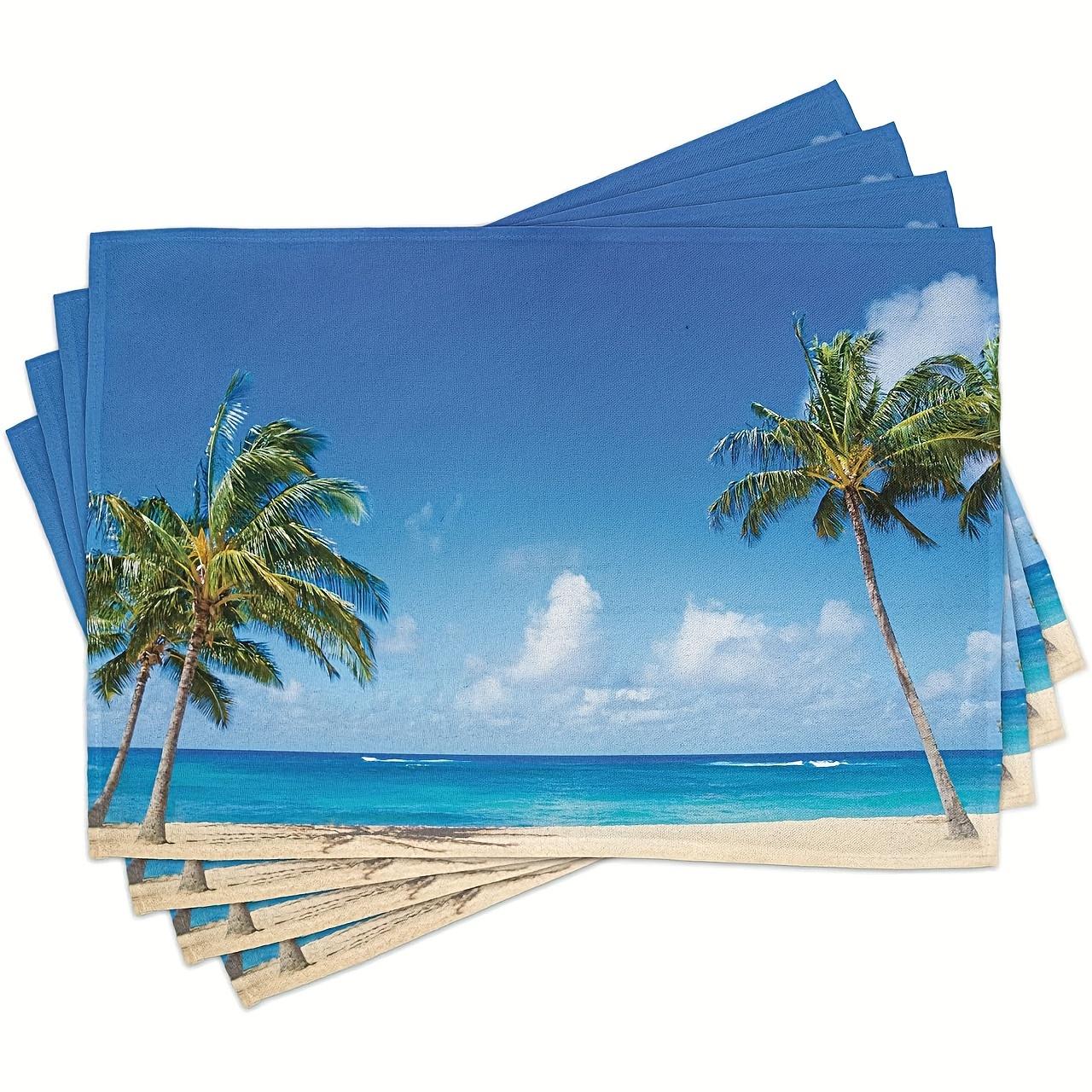 4 Stück Tropische Strand-Palmenbaum-Platzsets Esstisch-Dekoration Meereslandschaft Küchenmatte Für Zuhause & Restaurant Outdoor-Party-Dekoration 4pcs