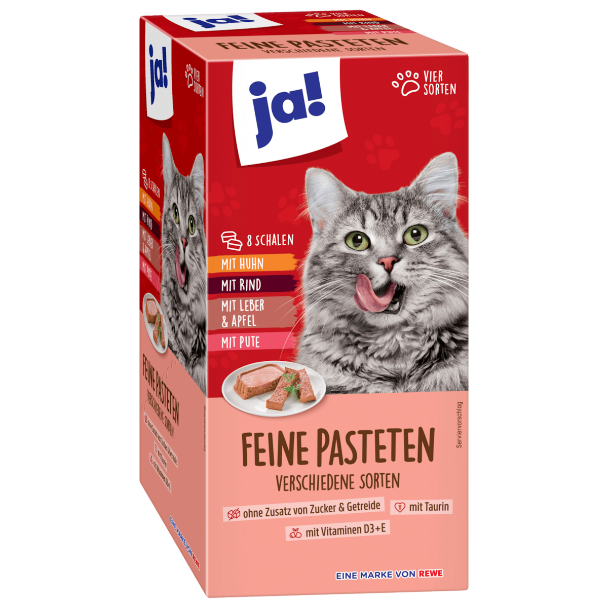 ja! Katzenfutter Feine Pasteten 4 Sorten 8x100g