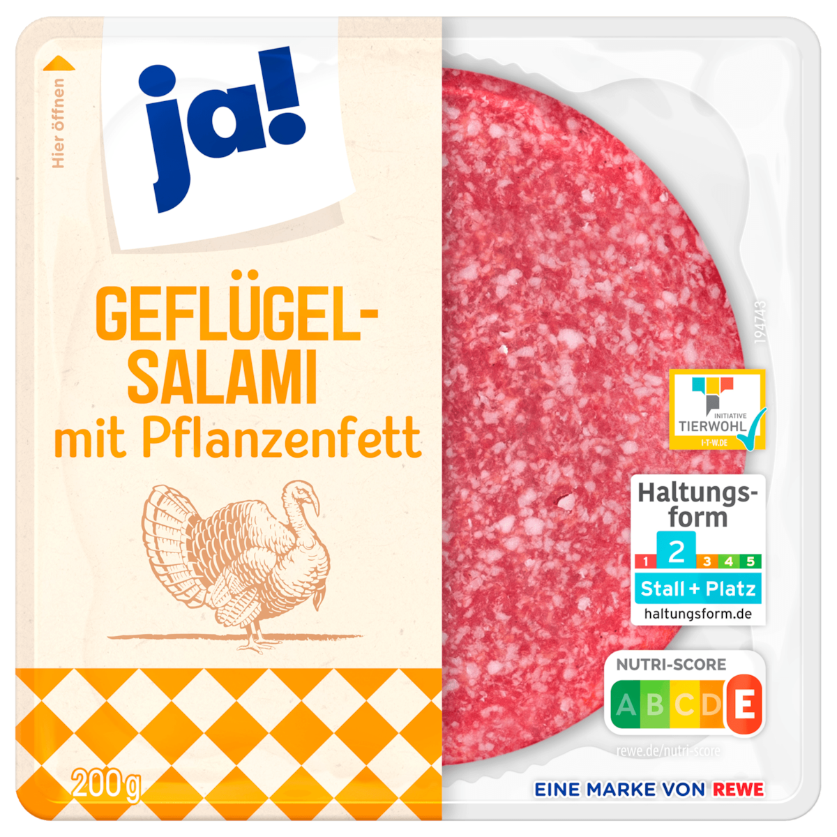 ja! Geflügel-Salami mit Pflanzenfett 200g