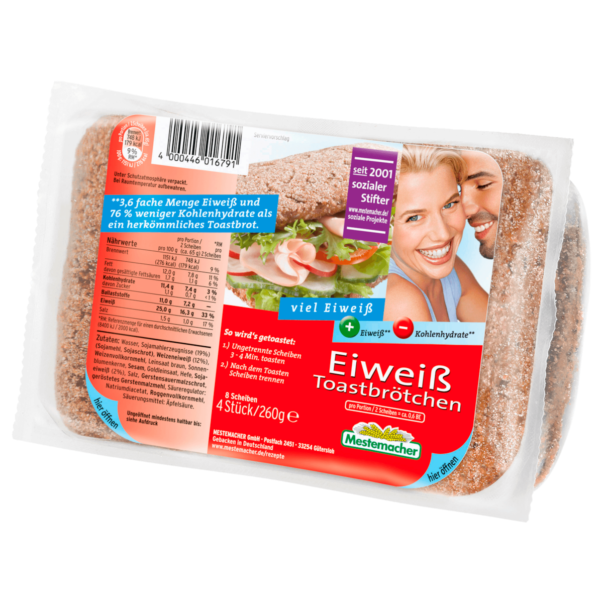 Mestemacher Eiweiß-Toastbrötchen 260g