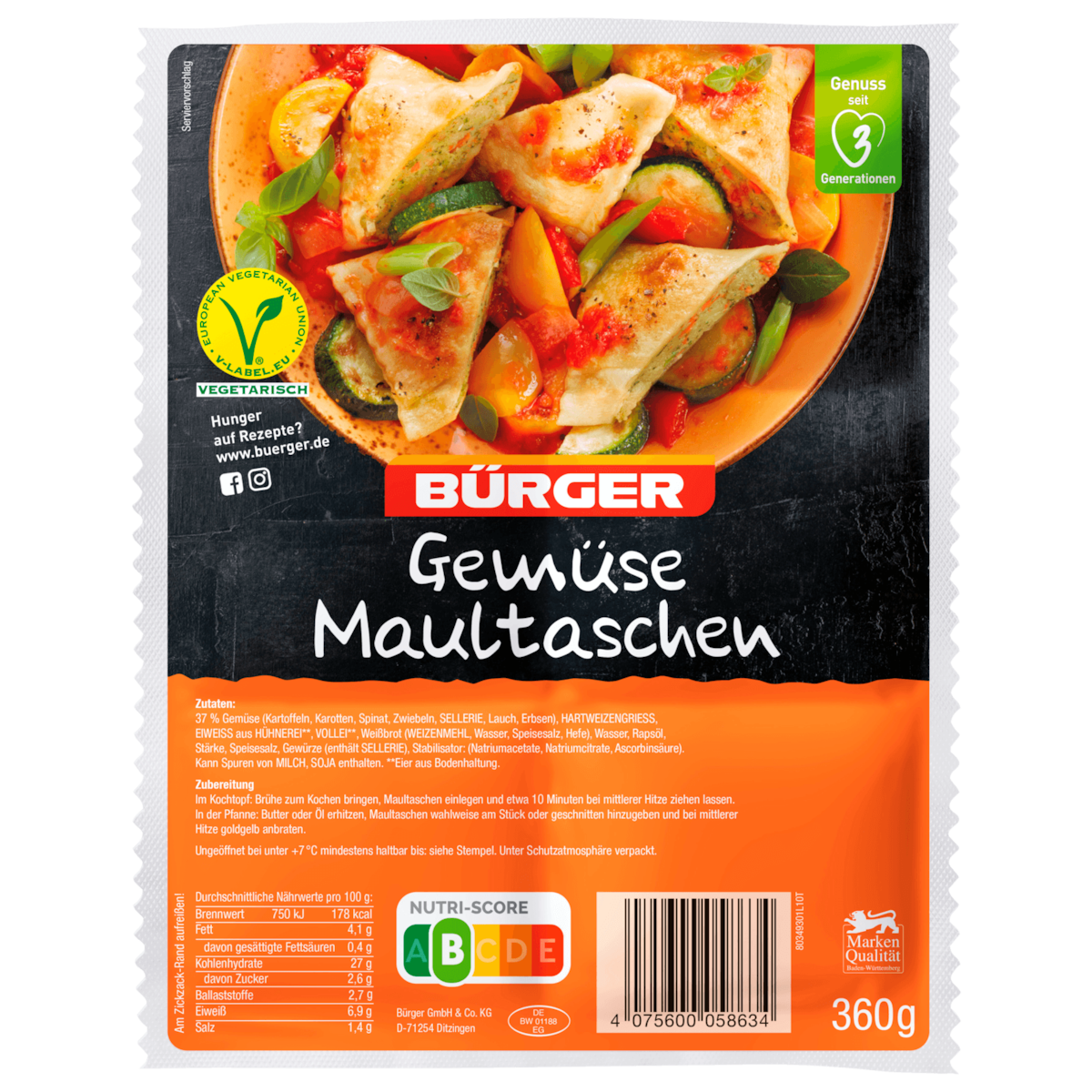 Bürger Gemüse-Maultaschen 360g
