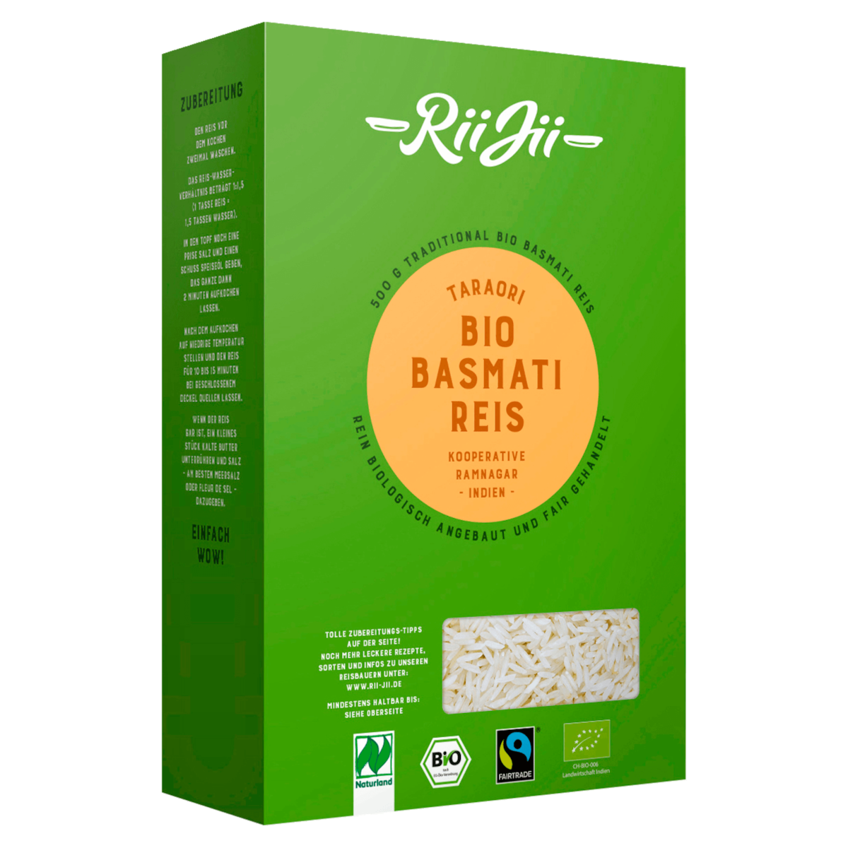 RiiJii Bio Basmati Reis Taraori Weiß 500 g